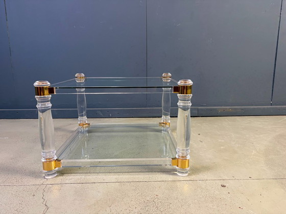 Vintage Lucite and Brass Coffee Table, 1970s – Glass, Plexiglass (photo 6 of 6)