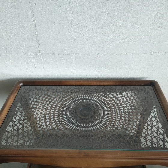 Image 1 of Vintage Webbing/Wicker Vitrine Serveerwagen/Bijzettafel (Chippendale Style)
