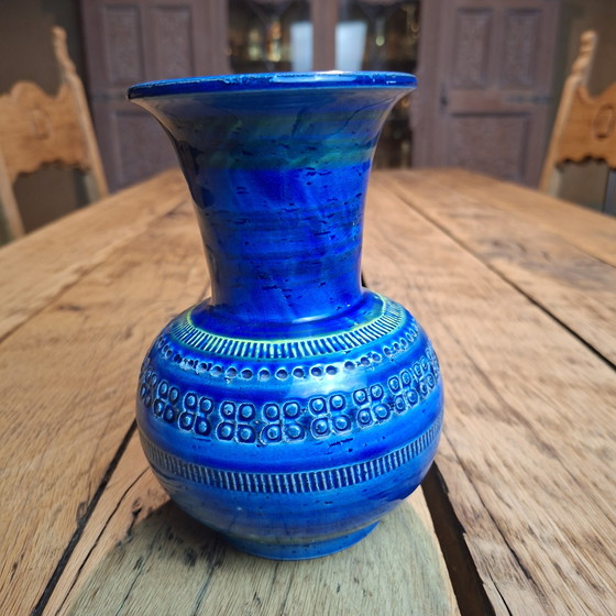 Image 1 of Blaue Vase von Bitossi Ceramiche Aldo Londi Rimini