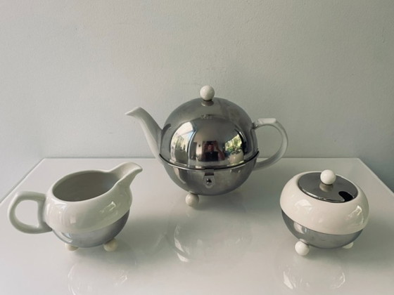 Image 1 of Servizio da tè/caffè vintage – ceramica e acciaio inossidabile – 3 pezzi