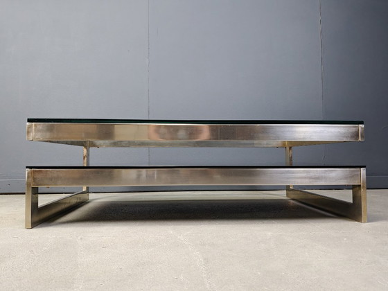 Image 1 of Table basse vintage à deux niveaux en belgochrome 23kt, 1970