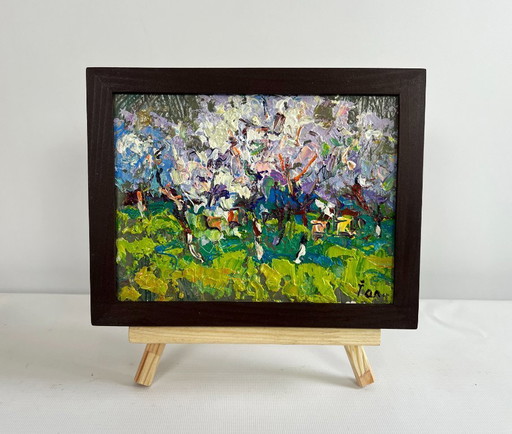 Original Oil Painting Spring Flower Landscape The gardens are blooming