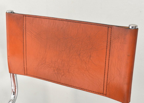 Image 1 of 4X Mart Stam S33 Chairs by FASEM in Chrome and Saddle Leather, Italy – 1970’s