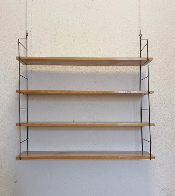 Wandregal aus den Fünfzigern mit vier Ablagen. – Wandschrank, Metal, Wood (photo 2 of 9)