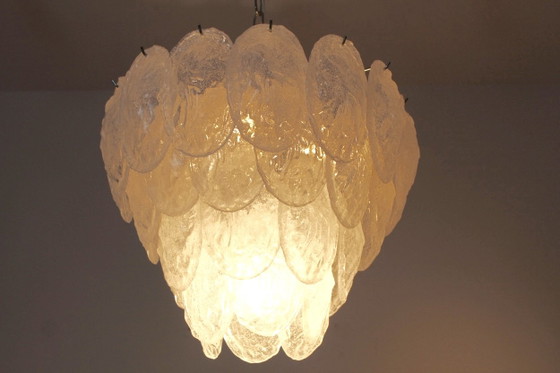Murano Frosted Glass Leaves Chandelier by A.V. Mazzega, polished steel (photo 3 of 8)
