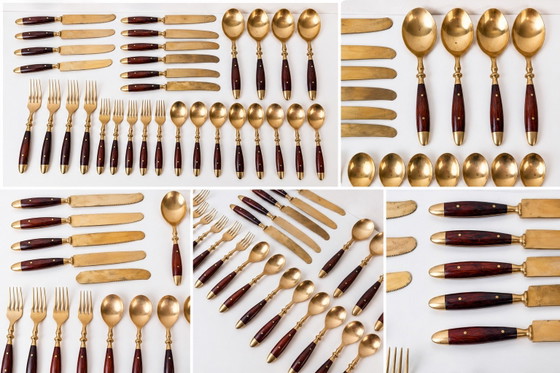 29 delig Vintage Deens Scandivasch bestek 1960, Besteksets, Hout, Messing, Bruin (foto 8 van 8)