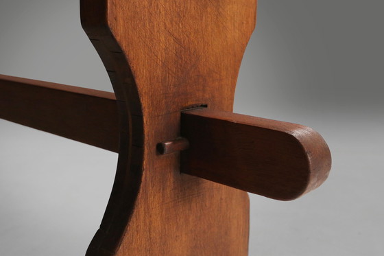 Image 1 of Banc rustique en bois Art déco avec plateau bleu, France, années 1930