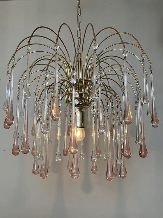 Image 1 of Vintage Pink Teardrop Chandelier Crystal Beads