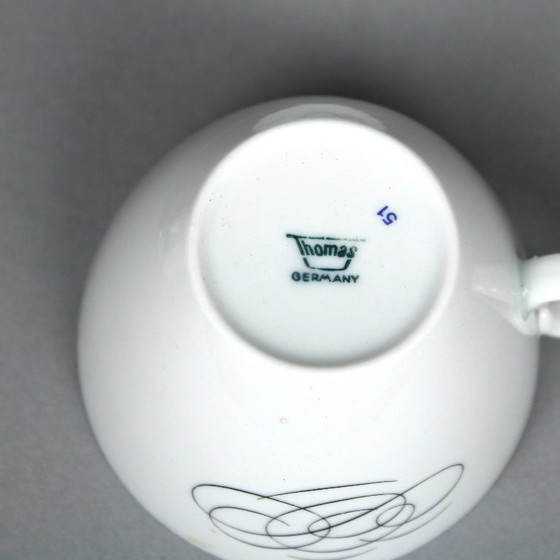 Image 1 of Raymond Loewy (1883-1986) set of 4 tea cups and saucers, Rosenthal Continental China, Script decor