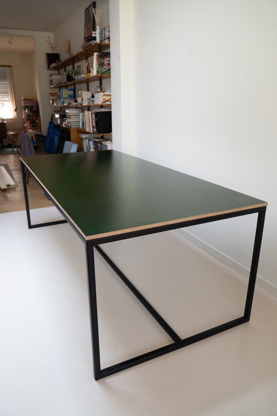 Minimalist custom dining table – green plywood & black steel – Metal (photo 4 of 5)