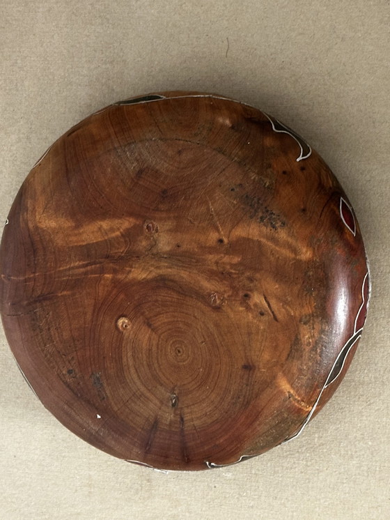 Image 1 of Vintage asbak in geverfd olijfhout en verfraaid met zilverdraad