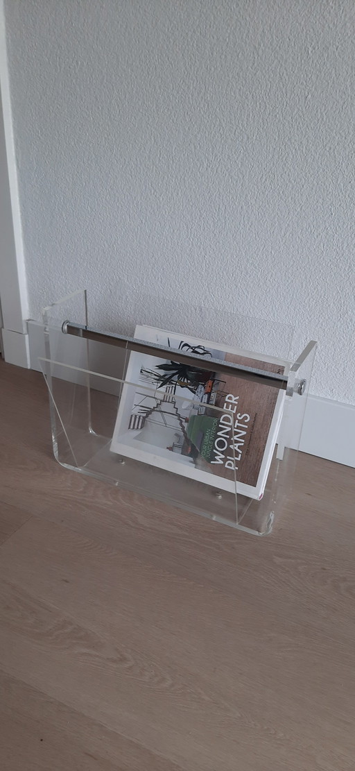 Revistero David Lange, Plexiglás Años 70 – tijdschriftenrek, Plexiglass, Chrome (photo 2 of 15)