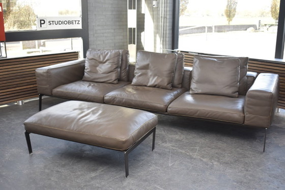 Image 1 of Ensemble canapé et repose-pieds Unique Flexform Lifesteel Pelle en cuir taupe marron