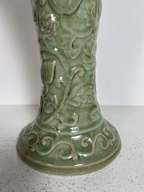 Image 1 of Vintage tall Art Nouveau floral motif vase