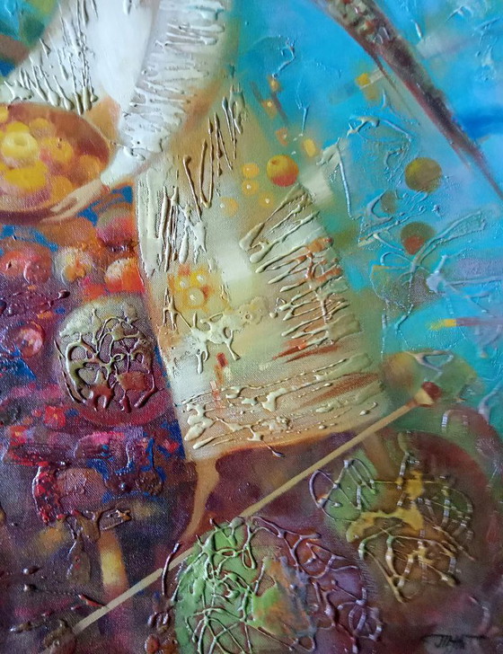 Original Oil Painting Abstract Expressionism Figurative Symbolism Autumn Gold – Paintings & Drawings, Canvas (photo 5 of 8)