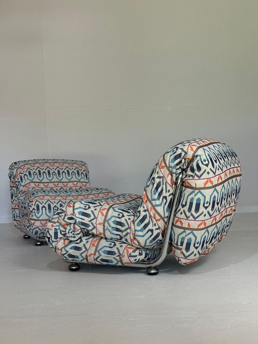 Funky Italiaanse verchroomde set loungestoelen