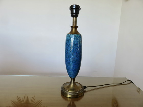 Image 1 of Lamp van blauw en brons craquelékeramiek, Frankrijk