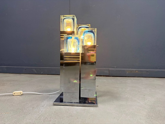 Vintage Cubico Table Lamp by Gaetano Sciolari, 1970s – Glass, Metal (photo 3 of 10)