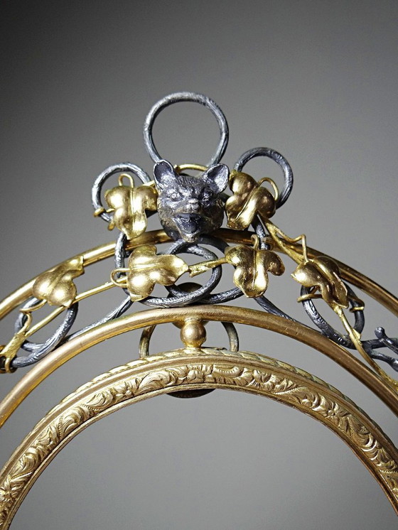 Image 1 of Antiker Jugendstil-Wandrahmen, spätes 19. Jahrhundert, Jagdszene, durchbrochenes Relief, Metall