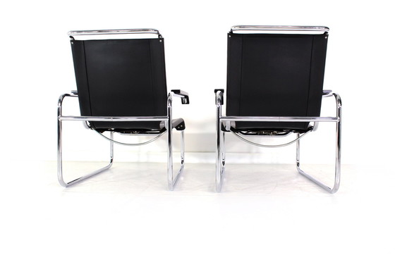 Image 1 of 1A Restored, Early Edition Marcel Breuer B35 / S35L Lounge Chair / Cantilever Chair for Thonet, Leather and Chrome, 1 of 2