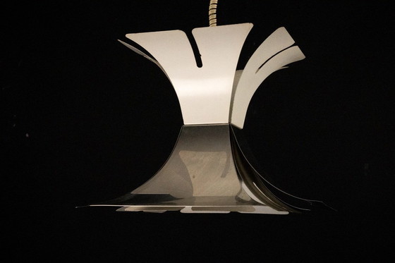 Image 1 of Lampadario anni '70 in stile Goffredo Reggiani in lacca e cromo