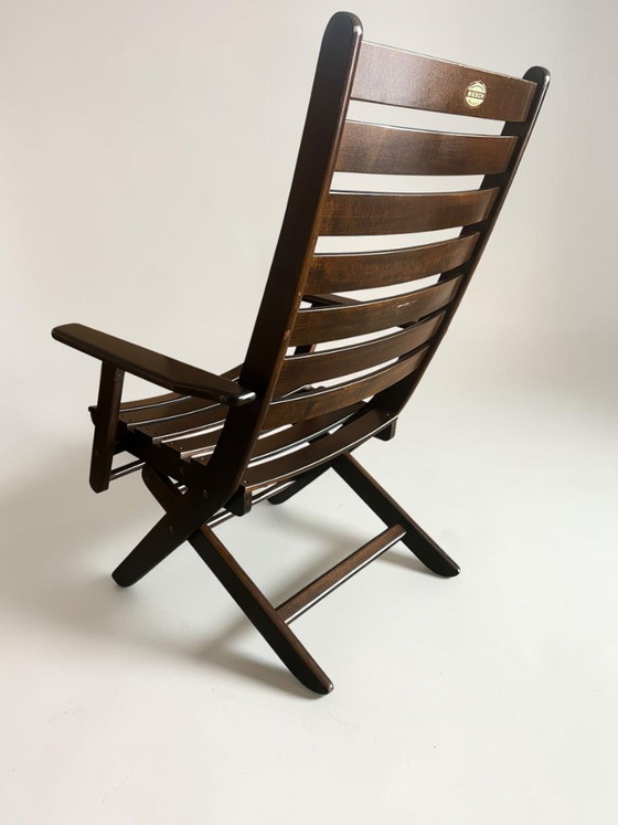 Image 1 of Vintage MESCH Gartenmöbel Set 7teilig, 5 Klappstühle und 2 Beistelltische aus Vollholz, Mid Century Outdoor Möbel