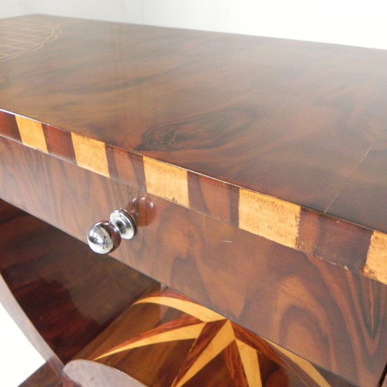 Image 1 of Art Deco style console table with different types of inlaid wood