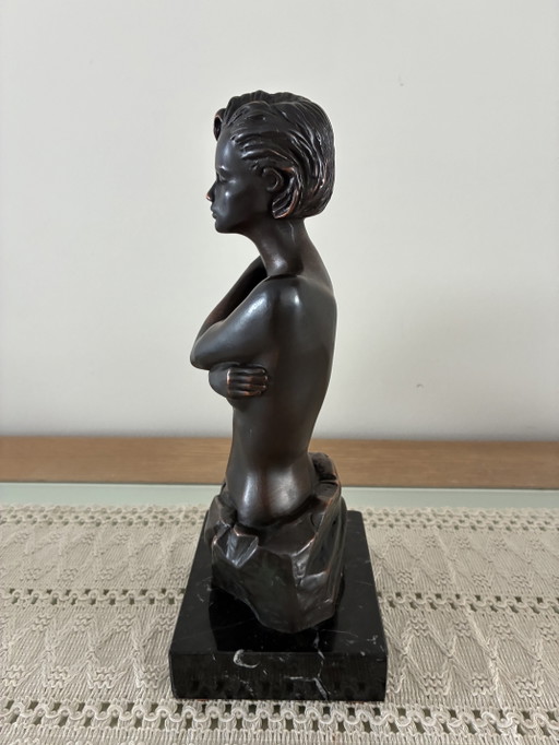 Paor S.A. Madrid – Buste féminin signé – Patine bronze – Socle en marbre