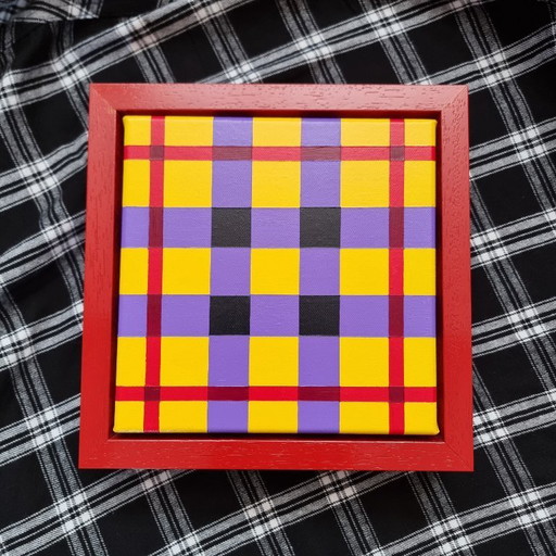 Frances Eckhardt - 24x24 cm handmade graphic artwork check tartan design modern painting no. 4