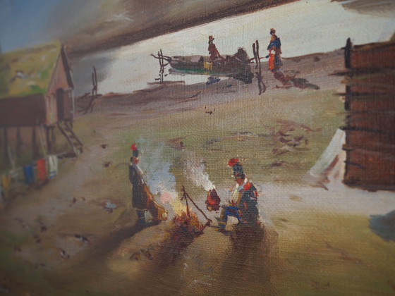 Image 1 of Peinture "The Riverside Camp", design scandinave, 19e siècle, par Vilhelm Oskar Engström