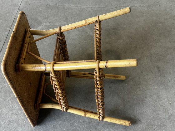Vintage Bamboo and Rattan Side Table with Magazine Rack – 1970s – Osier seventies, Wicker (photo 8 of 11)