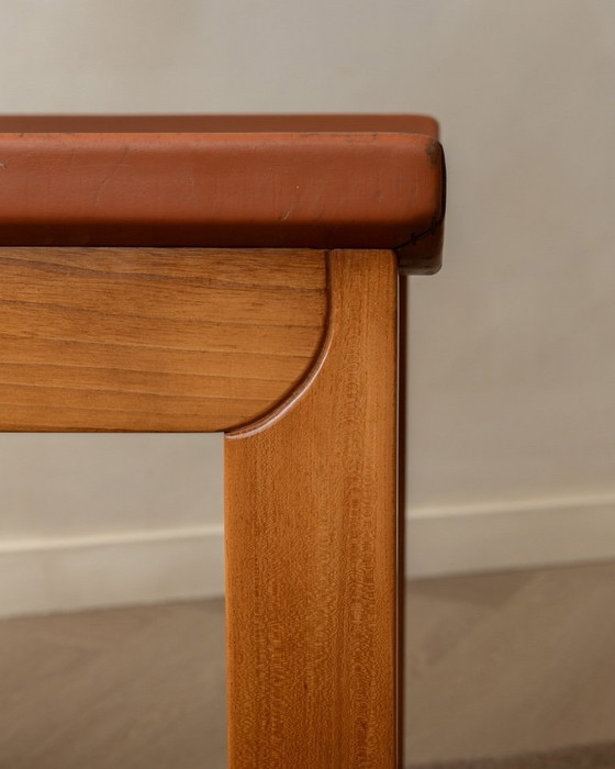 Image 1 of Brutalistische iep en lederen eetkamerstoelen van Giovanni Luigi Gorgoni voor Roche Bobois, jaren 70, set van 7