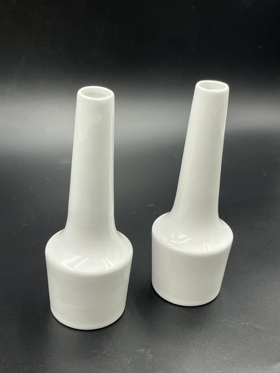 Image 1 of Pair of vintage white ceramic bud vases