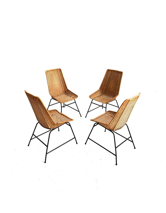 4x sedie da pranzo vintage in rattan, Italia ‘80 – Metallo, Vimini (photo 9 of 9)