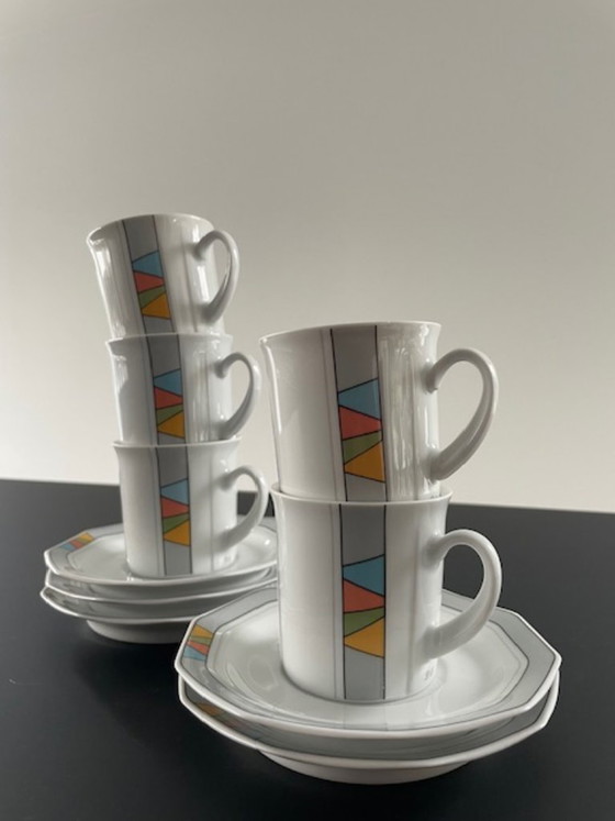 Image 1 of 5x Vintage Memphis-style cups and saucers