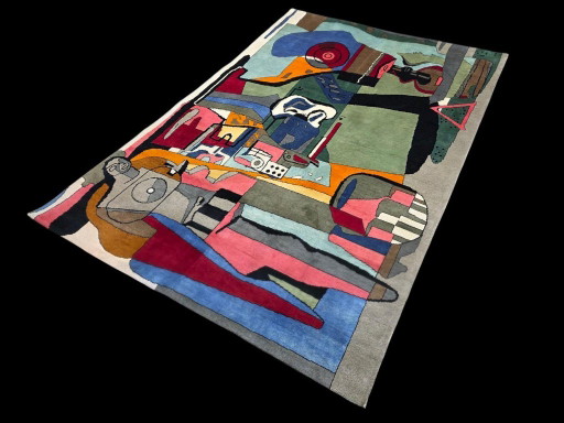 Alfombra de lana y seda anudada a mano al estilo Le Corbusier – Figura de naturaleza muerta de composición (photo 2 of 9)