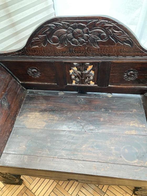Panca in legno con intaglio in legno marrone scuro, Panche, Klassiek (foto 4 di 5)