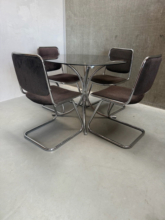 Set da pranzo Vintage Cromato Space Age ‘70 Design Italiano – Cromo, Tessile (photo 3 of 11)
