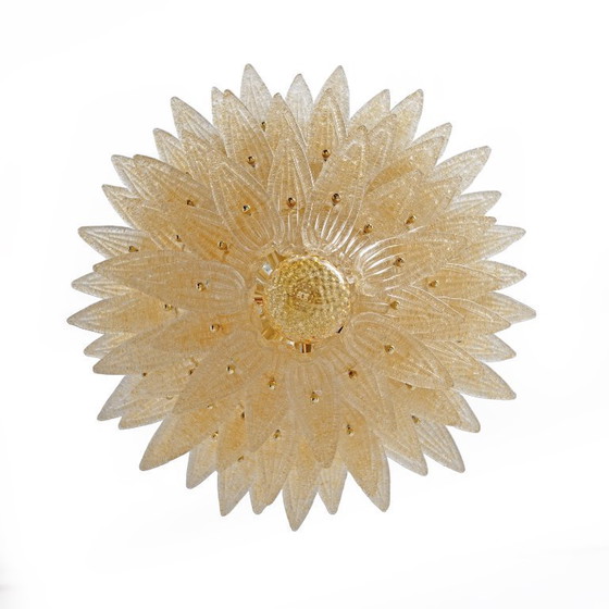 Image 1 of Barovier & Toso Style Gold-Palmette Murano Glass Pendant Chandelier
