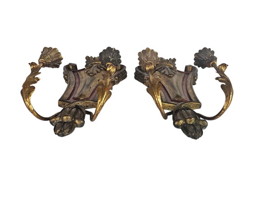 Image 1 of Palladio - Wall sconces (2) - Wood - Gilded - Italy - 3rd Quarter 20th Century