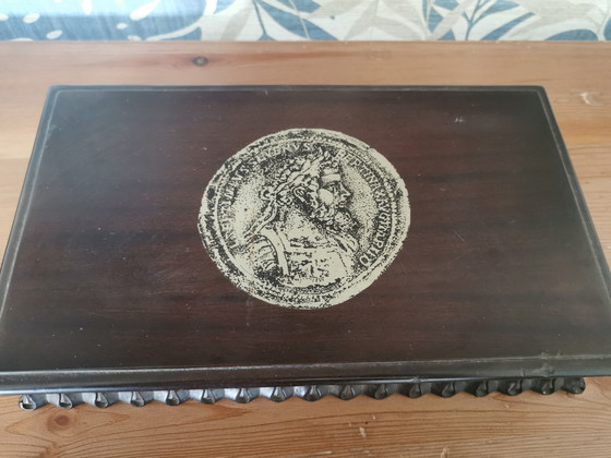 Image 1 of Set Giochi Vintage WWII - Scatola Legno + Carte Piatnik SIGILLATE - Ed. 50° Anniversario