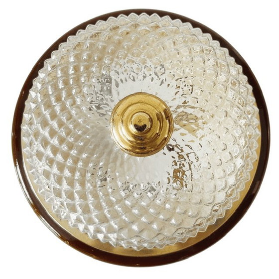 Vintage Kleine Glazen Plafonnière Goud Hollywood Regency 1960's – Plafondlampen, Brass (photo 7 of 10)