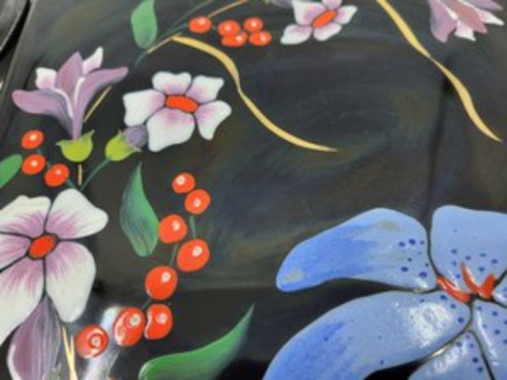 Image 1 of Sottobicchieri smaltati e sottobicchieri di Manufacture Des Emaux De Longwy 1798, Francia, anni '70, set di 3