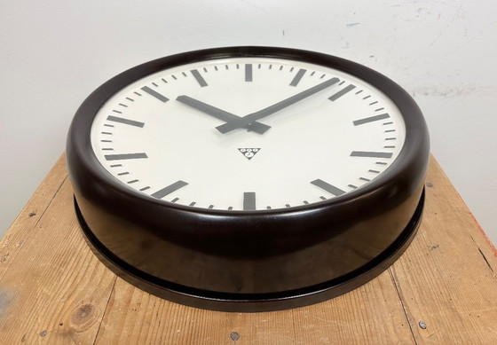 Image 1 of Large Industrial Bakelite Factory Wall Clock from Pragotron, 1960s