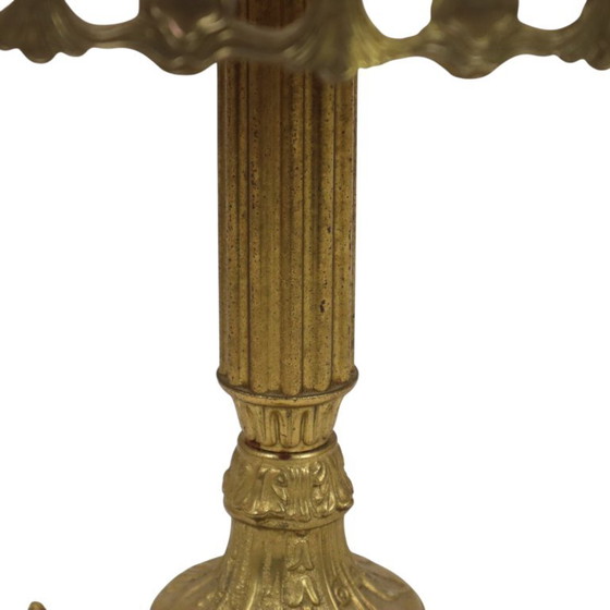 Vintage Brass Side Table with Round Onyx Marble Top (photo 9 of 23)