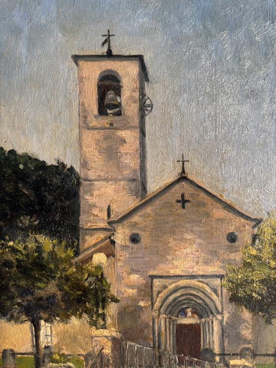 1960s Oil Painting on Cardboard - Small Church, Paintings & Drawings (photo 5 of 6)