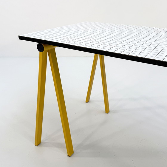 Image 1 of Gelber Trestle-Schreibtisch von Rodney Kinsman für Bieffeplast, 1980er Jahre