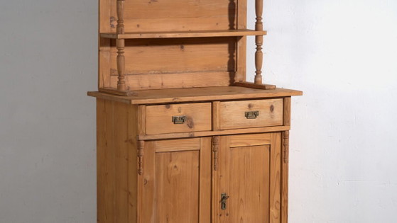 Antique pine kitchen dresser – Rustic European cupboard with shelves – circa 1940 – Storage cabinet, Metal (photo 3 of 40)