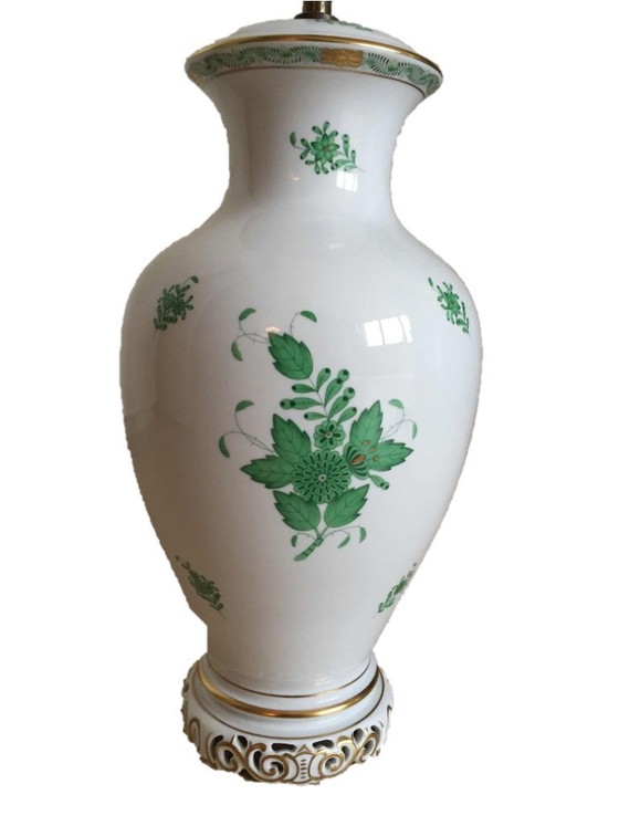 Image 1 of Herend Lampenfuß, groß - Chinesischer Blumenstrauß, Apponyi Grün