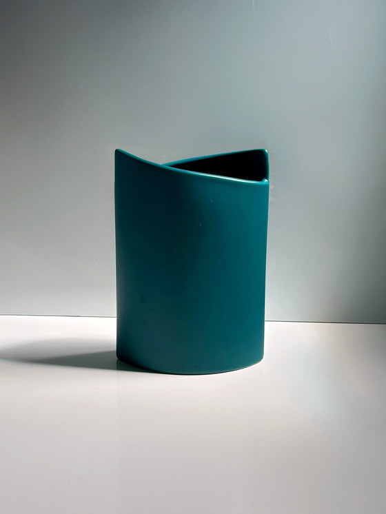 Image 1 of Vintage Turquoise ASA Vase Flower Vase Ceramic Memphis Milano 90s 1990s 1990s Germany Almond Elypse